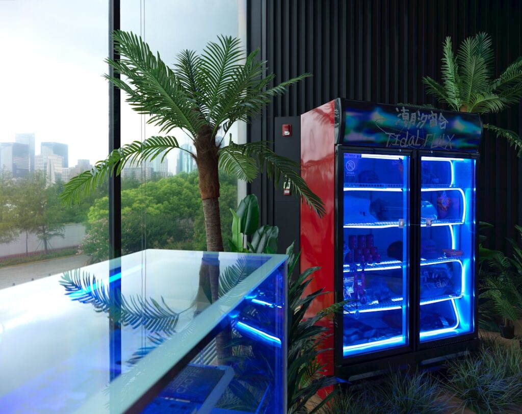 Real estate professional of the future interacts with a glowing, 3D holographic model of a modern house, representing the ...